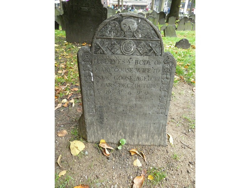 Mother Goose's grave from 1690
